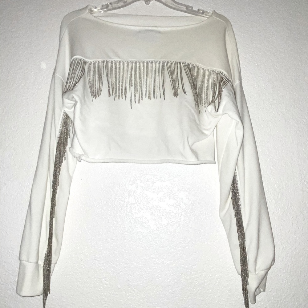 Forever 21 white fringe crop shirt